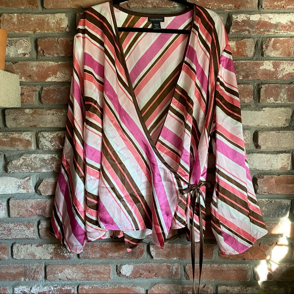 Lane Bryant Striped Wrap Top Blouse Y2K Vintage
